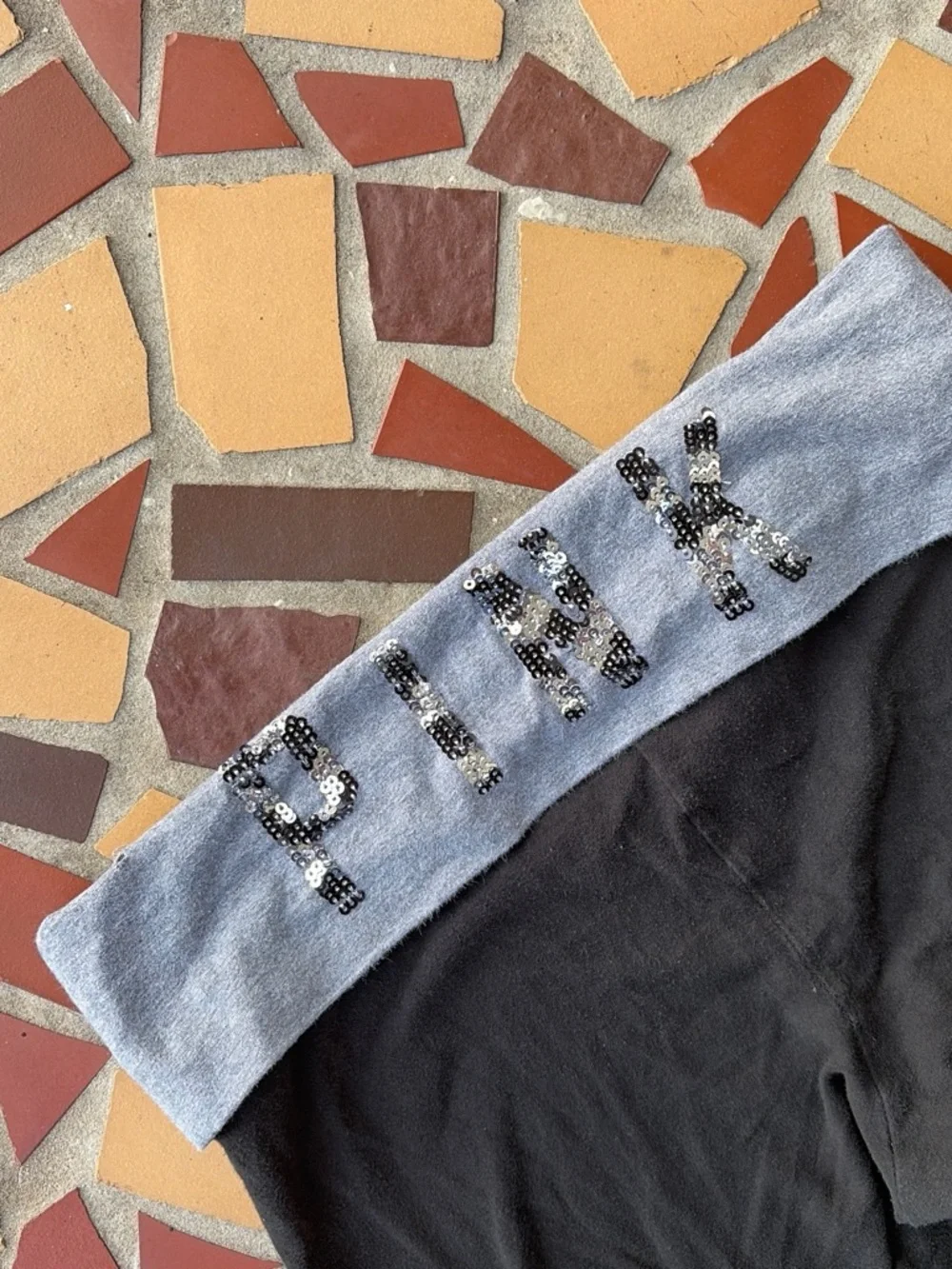Victoria's Secret Black Leggings with Silver Sequin Waistband